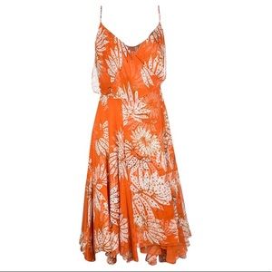 DVF -orange floral printed chiffon wrap dress